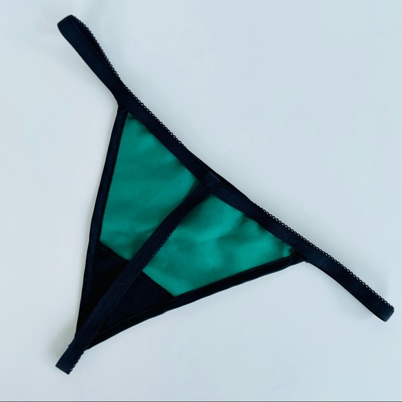 Green Satin G-String with Black Detailing - Picture 10 of 16